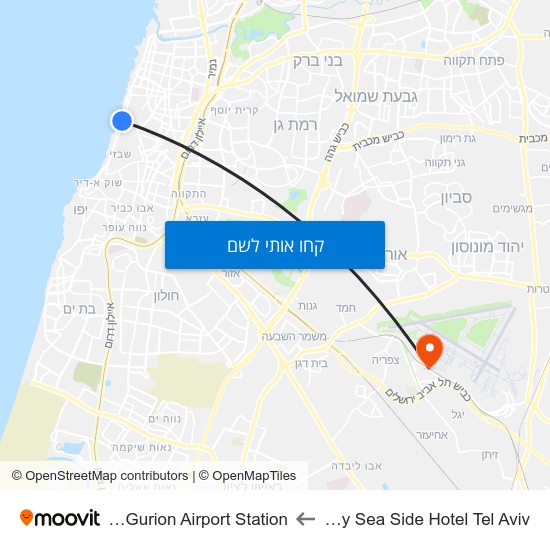 מפת Savoy Sea Side Hotel Tel Aviv לBen Gurion Airport Station