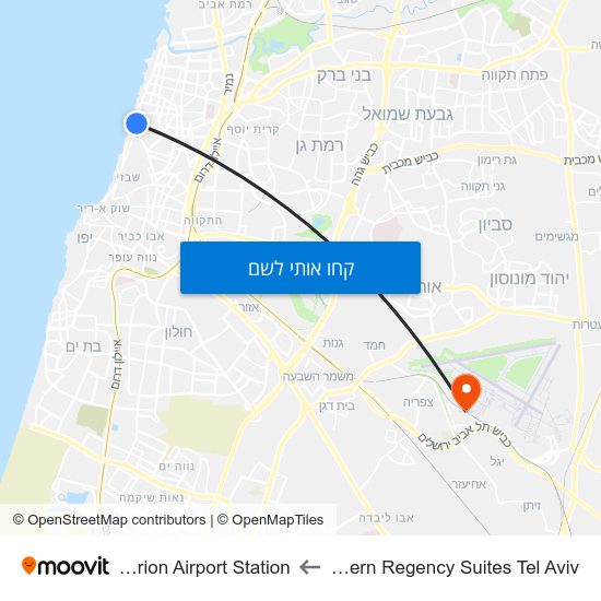 מפת Best Western Regency Suites Tel Aviv לBen Gurion Airport Station
