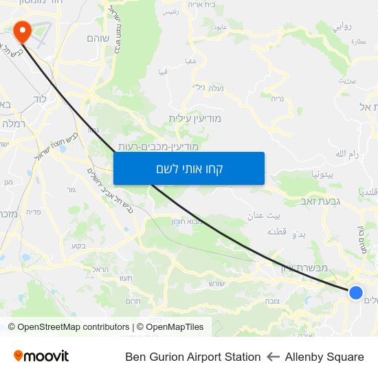 מפת Allenby Square לBen Gurion Airport Station