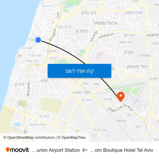 מפת Lily Bloom Boutique Hotel Tel Aviv לBen Gurion Airport Station