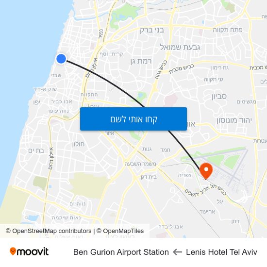 מפת Lenis Hotel Tel Aviv לBen Gurion Airport Station