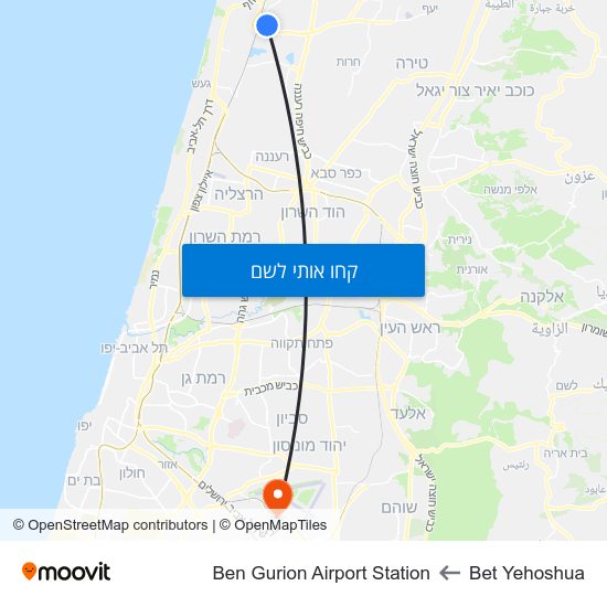 מפת Bet Yehoshua לBen Gurion Airport Station