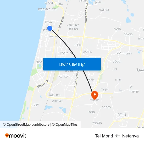 מפת Netanya לTel Mond