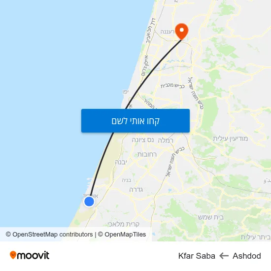 מפת Ashdod לKfar Saba