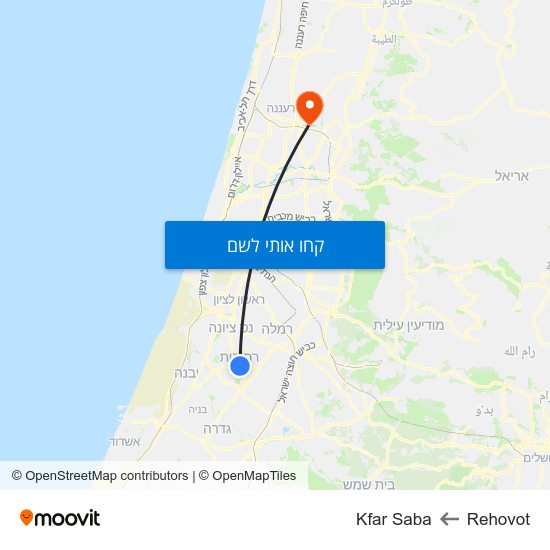 מפת Rehovot לKfar Saba