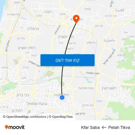 מפת Petah Tikva לKfar Saba
