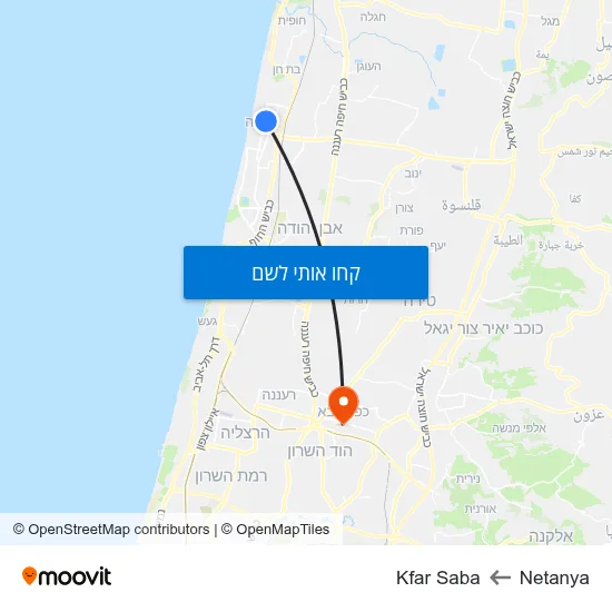 מפת Netanya לKfar Saba