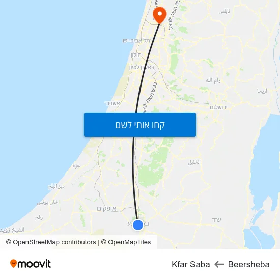 מפת Beersheba לKfar Saba