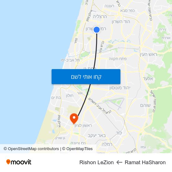 מפת Ramat HaSharon לRishon LeZion