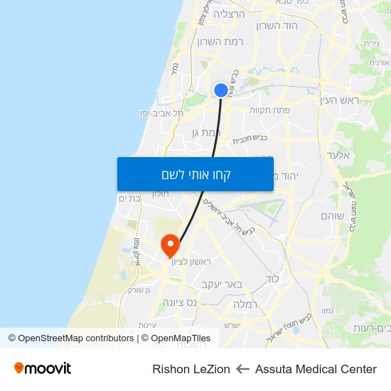 מפת Assuta Medical Center לRishon LeZion