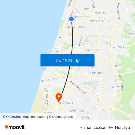 מפת Herzliya לRishon LeZion