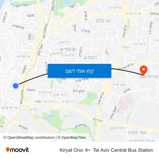 מפת Tel Aviv Central Bus Station לKiryat Ono