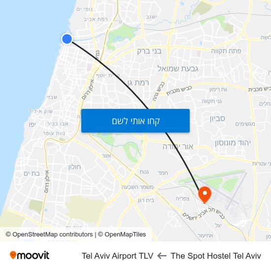 מפת The Spot Hostel Tel Aviv לTel Aviv Airport TLV