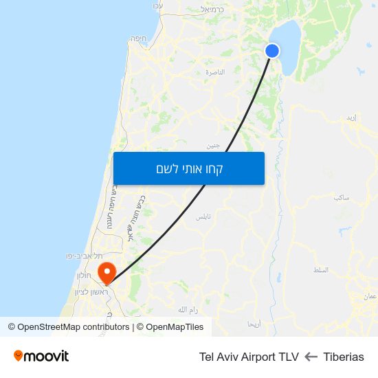 מפת Tiberias לTel Aviv Airport TLV