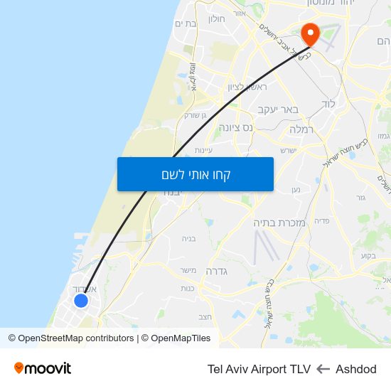 מפת Ashdod לTel Aviv Airport TLV