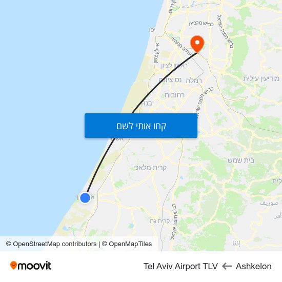 מפת Ashkelon לTel Aviv Airport TLV