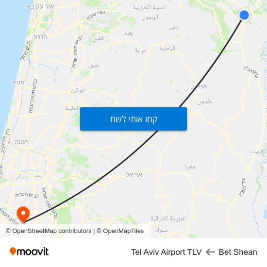 מפת Bet Shean לTel Aviv Airport TLV
