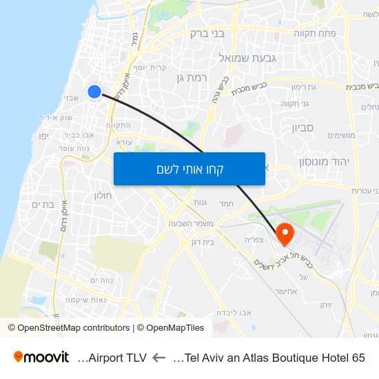 מפת 65 Hotel Rothschild Tel Aviv an Atlas Boutique Hotel לTel Aviv Airport TLV
