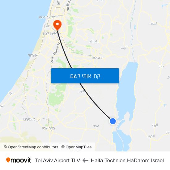 מפת Haifa Technion HaDarom Israel לTel Aviv Airport TLV