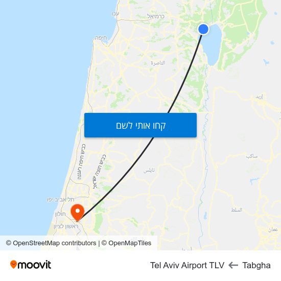 מפת Tabgha לTel Aviv Airport TLV