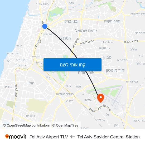מפת Tel Aviv Savidor Central Station לTel Aviv Airport TLV