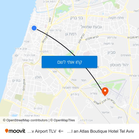 מפת Cinema Hotel an Atlas Boutique Hotel Tel Aviv לTel Aviv Airport TLV