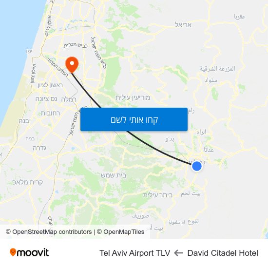 מפת David Citadel Hotel לTel Aviv Airport TLV