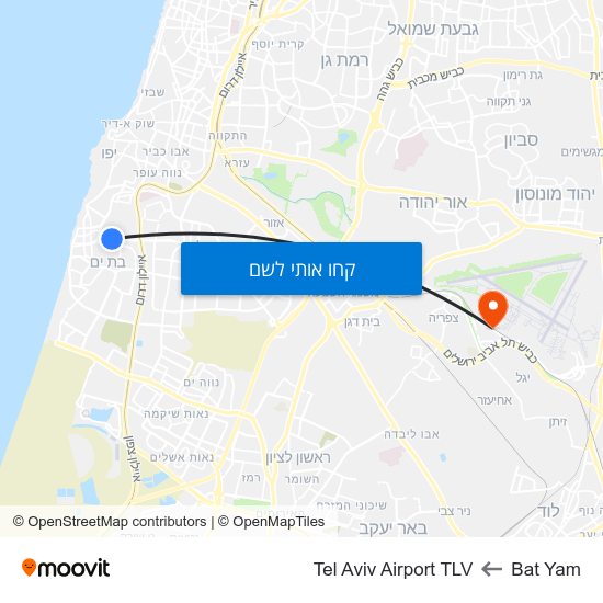מפת Bat Yam לTel Aviv Airport TLV