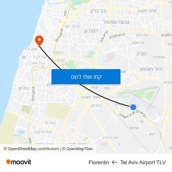 מפת Tel Aviv Airport TLV לFlorentin