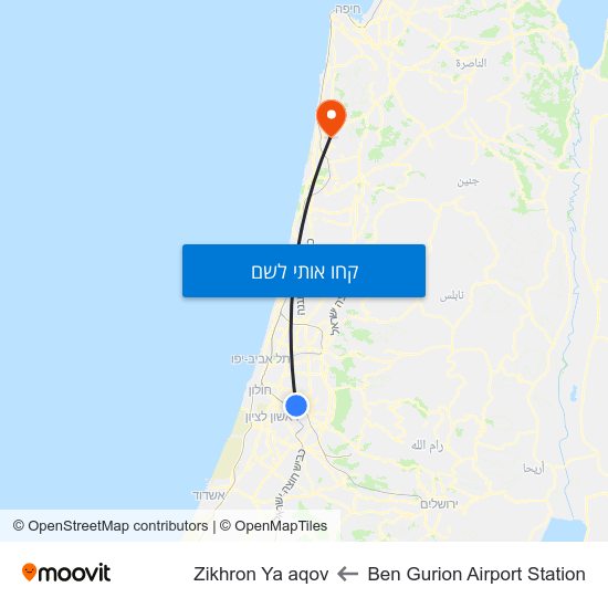 מפת Ben Gurion Airport Station לZikhron Ya aqov