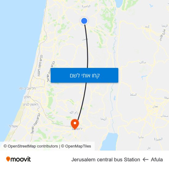 מפת Afula לJerusalem central bus Station