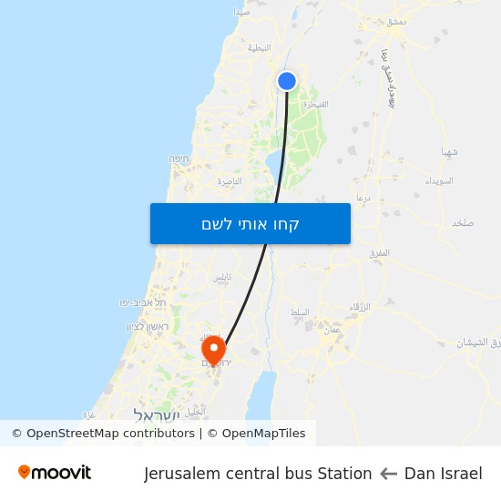מפת Dan Israel לJerusalem central bus Station