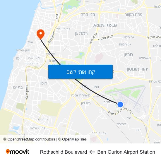 מפת Ben Gurion Airport Station לRothschild Boulevard