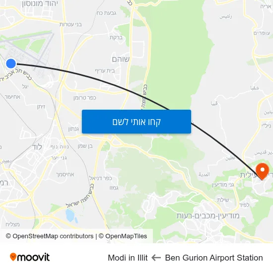 מפת Ben Gurion Airport Station לModi in Illit