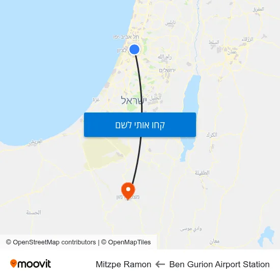 מפת Ben Gurion Airport Station לMitzpe Ramon