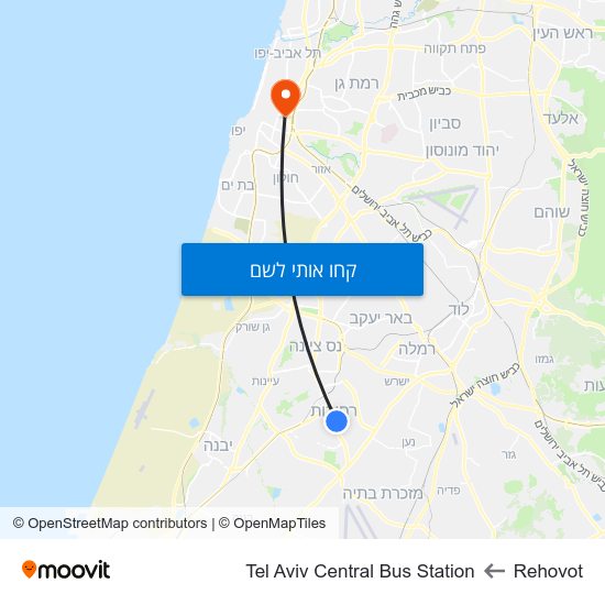מפת Rehovot לTel Aviv Central Bus Station