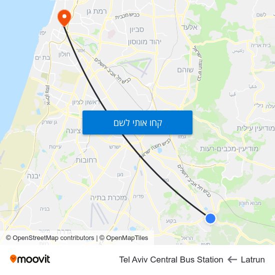 מפת Latrun לTel Aviv Central Bus Station