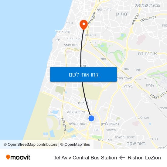 מפת Rishon LeZion לTel Aviv Central Bus Station