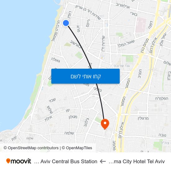 מפת Prima City Hotel Tel Aviv לTel Aviv Central Bus Station
