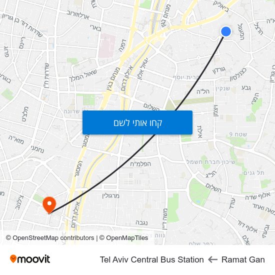 מפת Ramat Gan לTel Aviv Central Bus Station