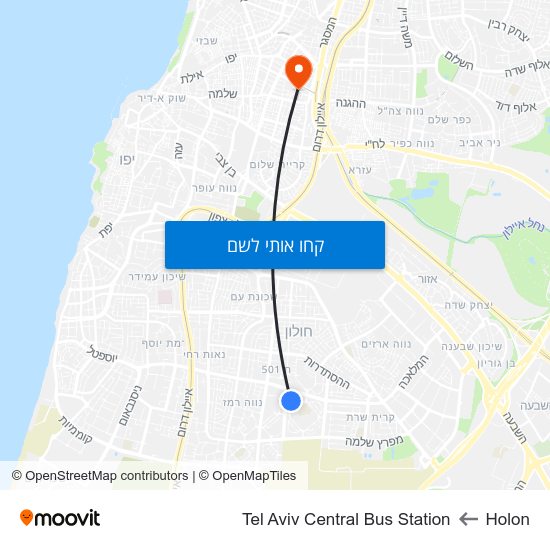 מפת Holon לTel Aviv Central Bus Station