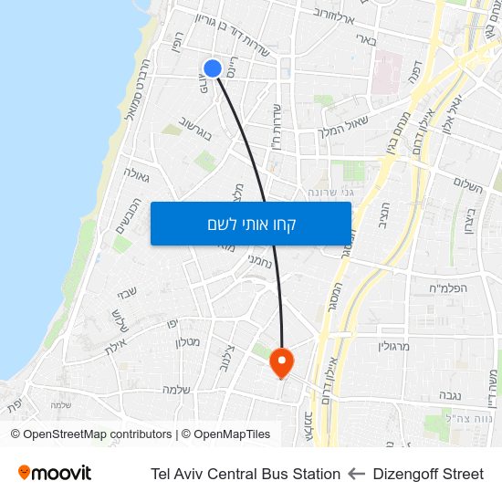 מפת Dizengoff Street לTel Aviv Central Bus Station