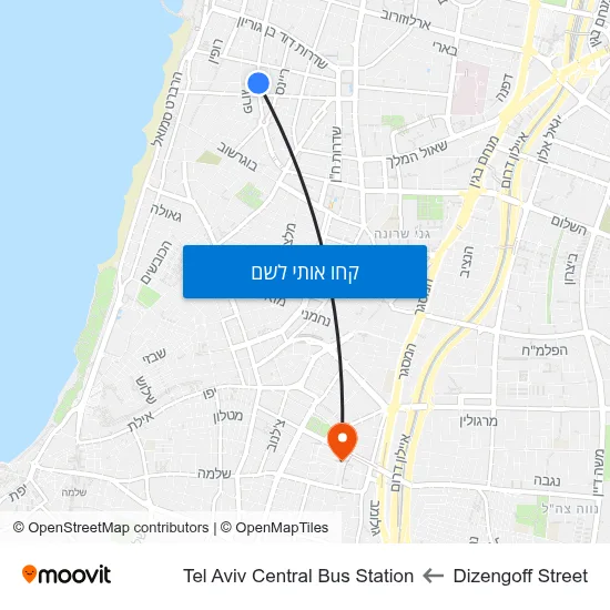מפת Dizengoff Street לTel Aviv Central Bus Station