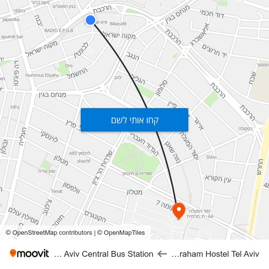 מפת Abraham Hostel Tel Aviv לTel Aviv Central Bus Station