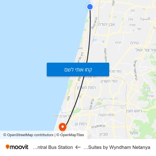 מפת Ramada Hotel Suites by Wyndham Netanya לTel Aviv Central Bus Station
