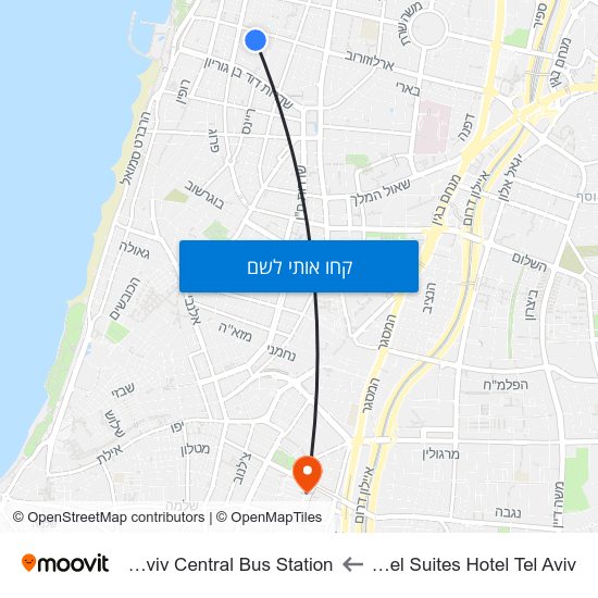 מפת Arbel Suites Hotel Tel Aviv לTel Aviv Central Bus Station