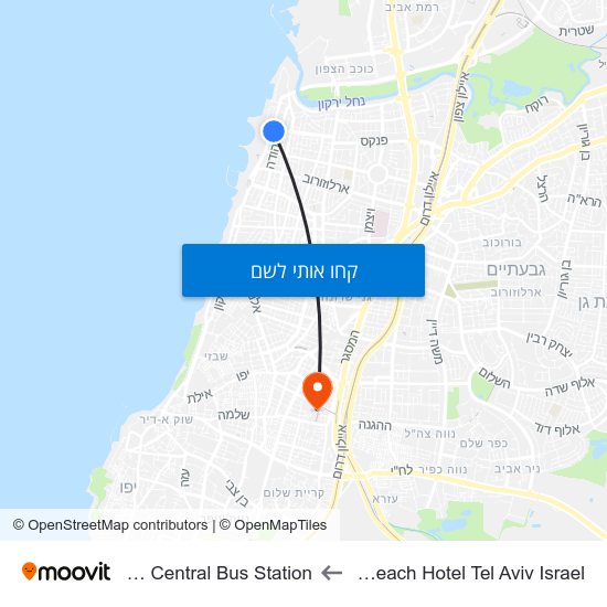 מפת Grand Beach Hotel Tel Aviv Israel לTel Aviv Central Bus Station