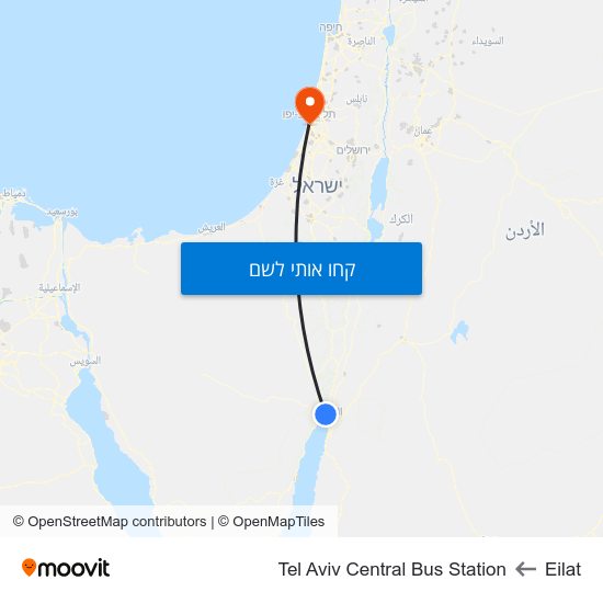 מפת Eilat לTel Aviv Central Bus Station