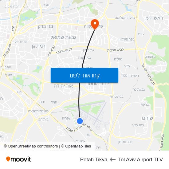 מפת Tel Aviv Airport TLV לPetah Tikva