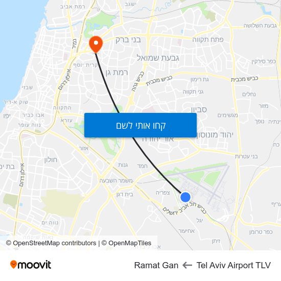 מפת Tel Aviv Airport TLV לRamat Gan